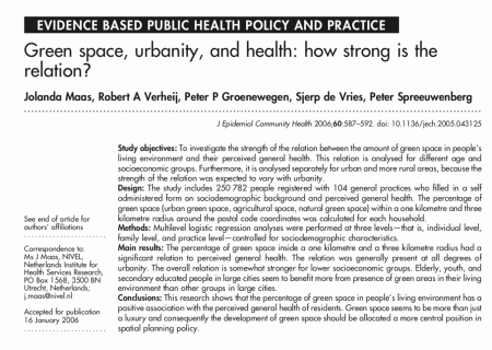 Green space, urbanity, and health: how strong is the relation?