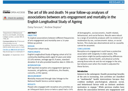 The art of life and death: 14 year follow-up analyses of associations between arts engagement and mortality in the English Longitudinal Study of Ageing