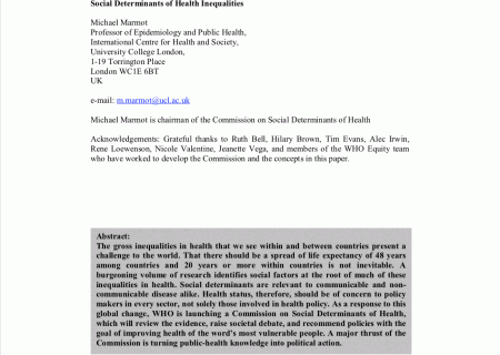 Social determinants of health inequalities.